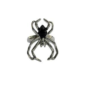 Silver Spider Black Gemstone Ear Cuff